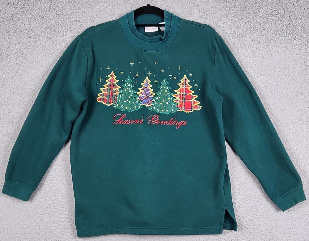 BOBBIE BROOKS Sweater Womens Small Green Ugly Christmas Seasons Greetings